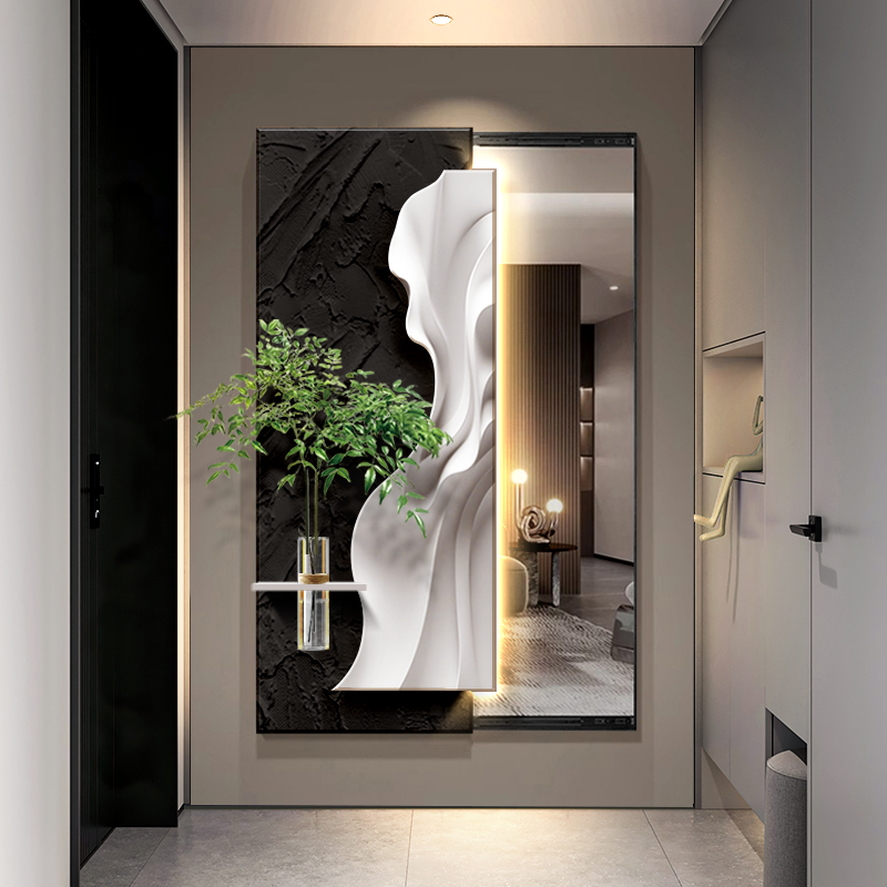 客厅砂岩肌理装饰画玄关推拉镜子