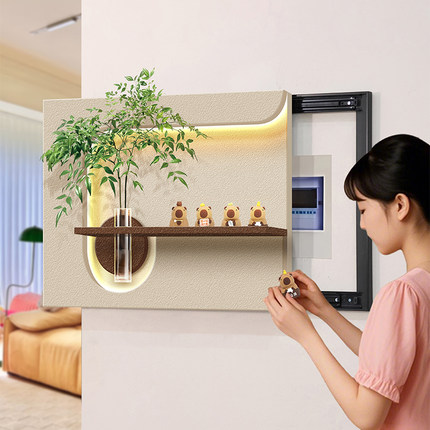 奶油风电表箱盒装饰立体砂岩绿植LED配电箱挂画电闸箱开关遮挡画