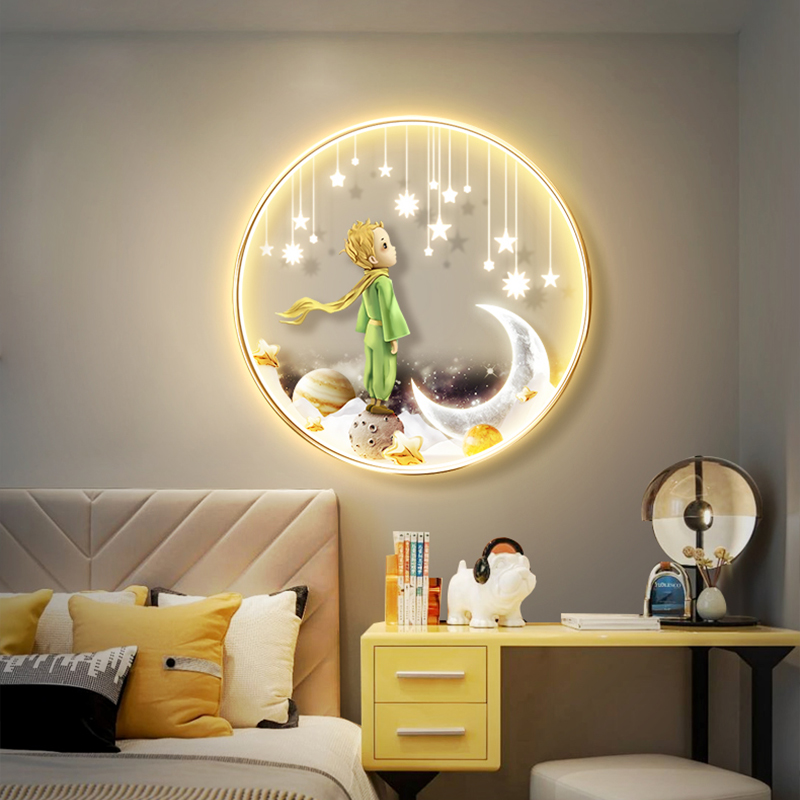 儿童房装饰画男孩房间可爱温馨挂画卧室床头背景墙LED氛围壁灯画