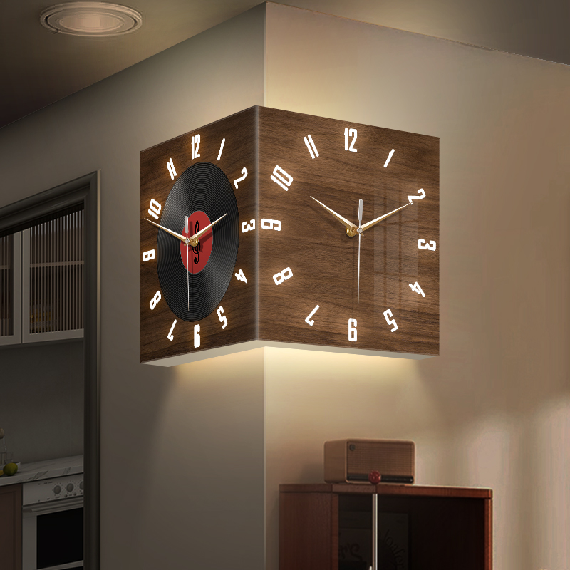 新款客厅挂钟拐角双面钟表挂墙