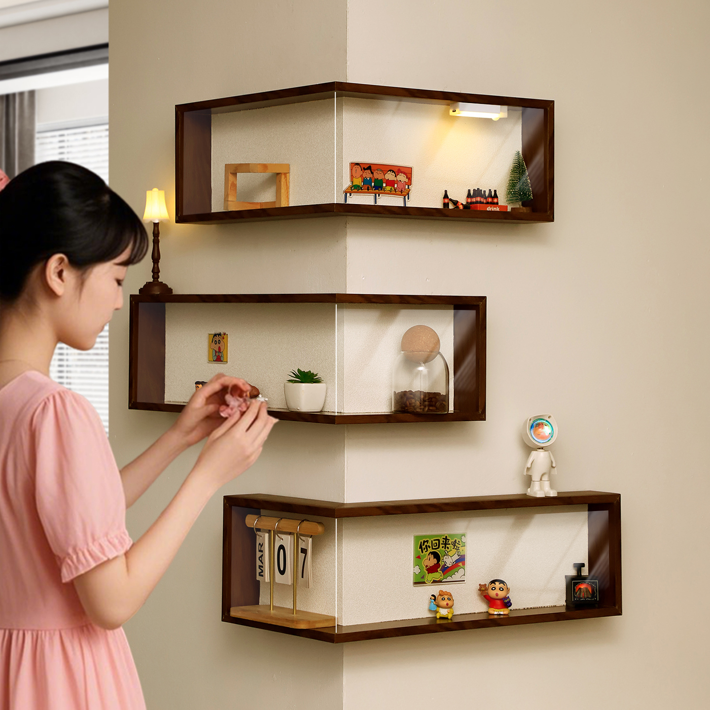 国补转角防尘置物架盲盒收纳架