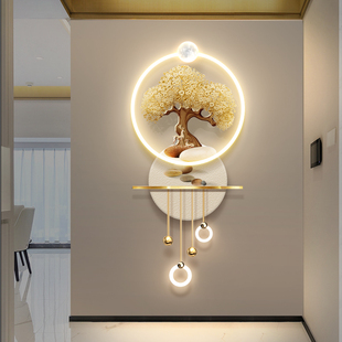 画轻奢高档3D立体发财树挂画 画带LED壁灯画 画走 饰画 入户玄关装