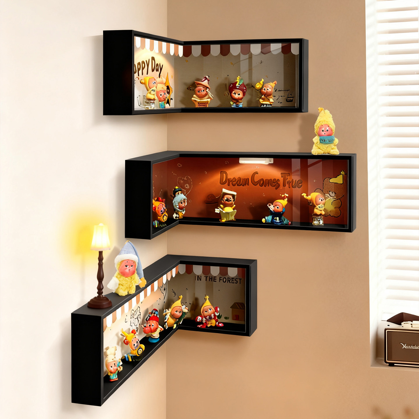 盲盒收纳展示架客厅手办展示柜墙上转角陈列放置架拐角防尘置物架,收纳整理,手办收纳盒,淘宝优惠券,粉丝福利购,淘宝优惠卷