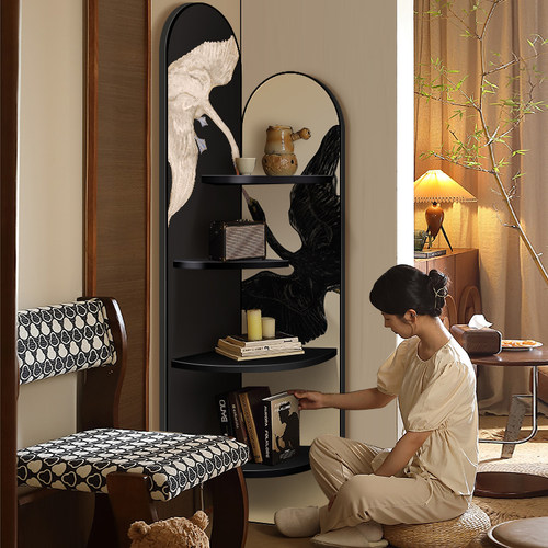 法式覆古客厅置物架转角装饰柜小户型墙角书柜卧室落地多层收纳柜