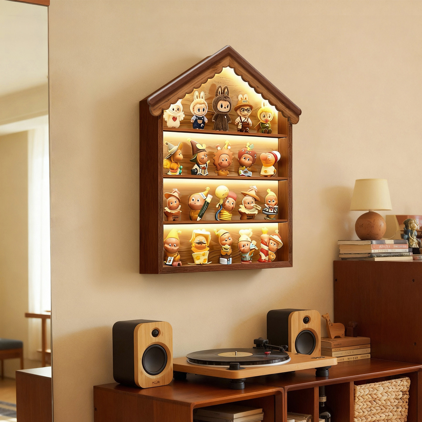 国补盲盒收纳展示架萌粒手办置物架创意发光装饰画高级防尘陈列架,收纳整理,手办收纳盒,淘宝优惠券,粉丝福利购,淘宝优惠卷