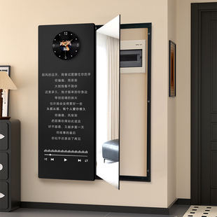 国补玄关隐藏式 饰画 推拉镜墙上带钟表隐形全身镜创意电表箱遮挡装
