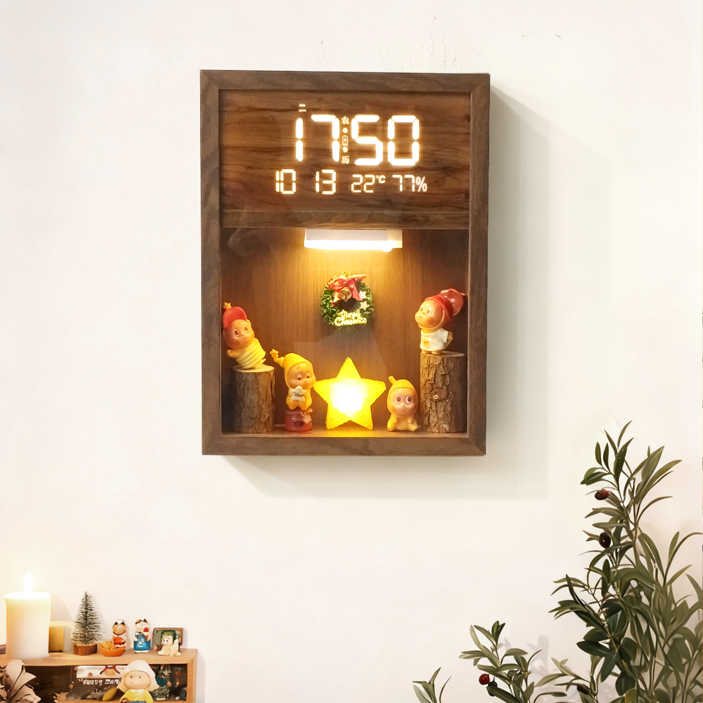 客厅时钟万年历电子钟星星人盲盒收纳展示架创意墙上挂画发光钟表,家居饰品,挂钟,淘宝优惠券,粉丝福利购,淘宝优惠卷