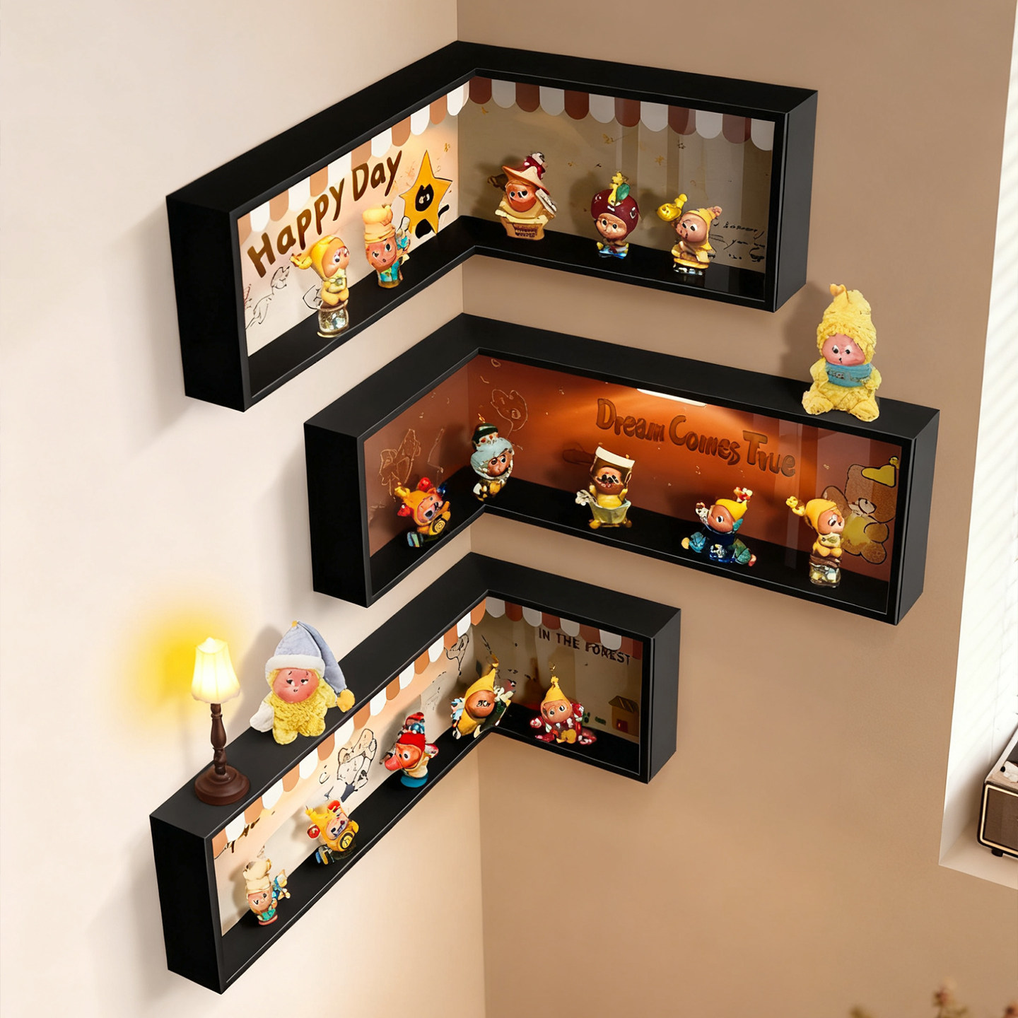 客厅盲盒收纳展示架星星人手办展示柜防尘盒墙上免打孔拐角陈列架,收纳整理,整理架/置物架/收纳架,淘宝优惠券,粉丝福利购,淘宝优惠卷