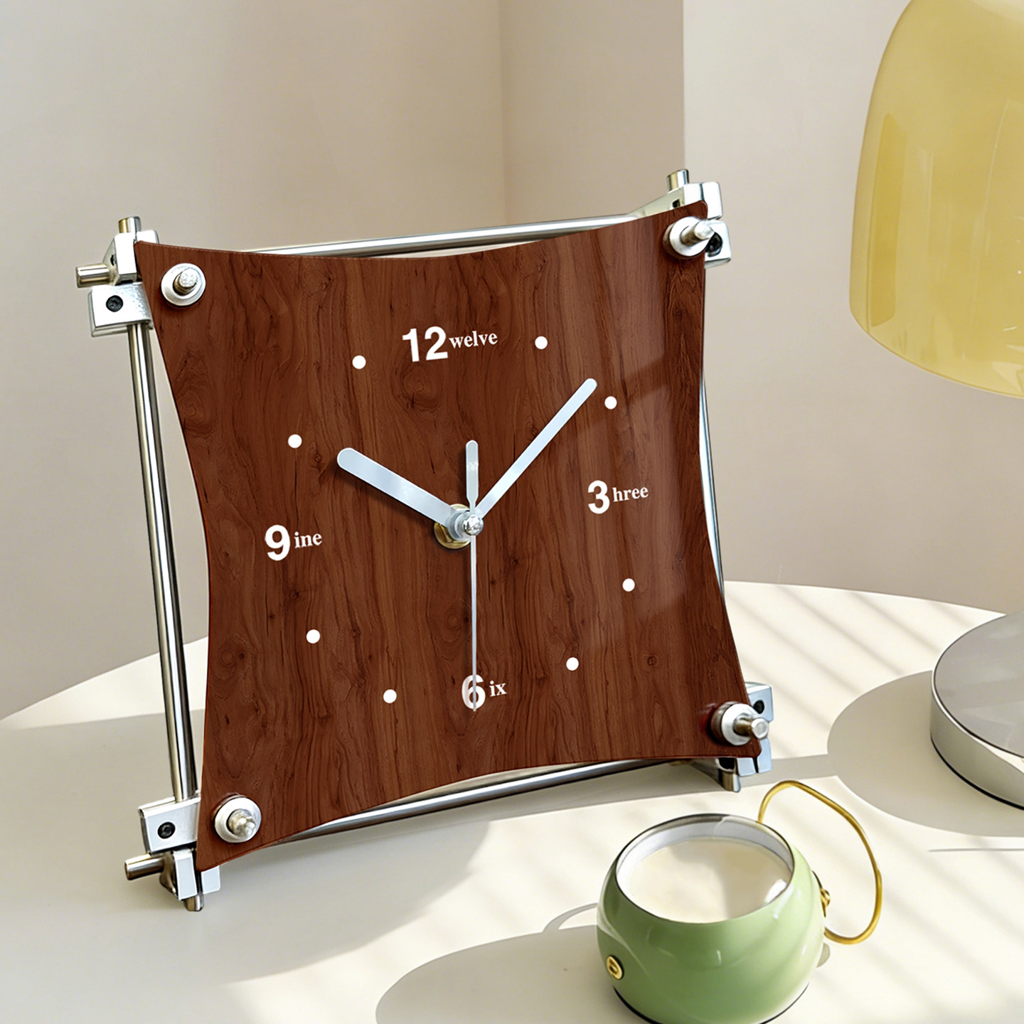 国补复古光轴时钟中古风桌面摆件网红创意礼物高级客厅钟表摆台式