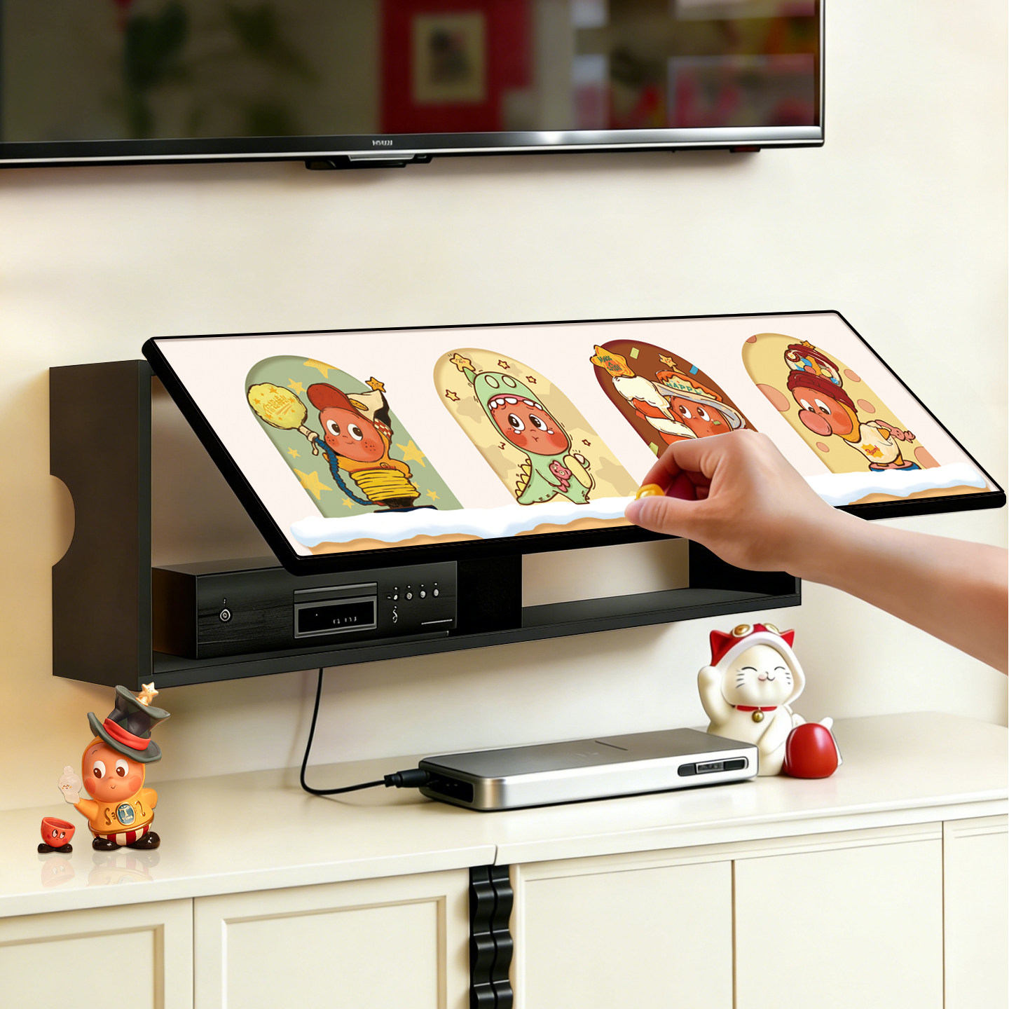 星星人路由器收纳盒上墙机顶盒遮丑电线隐藏神器免打孔光猫放置架