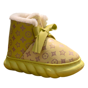 明盛棉拖鞋女高帮蝴蝶结慈溪棉鞋冬季2024新款外穿用厚底加绒包跟