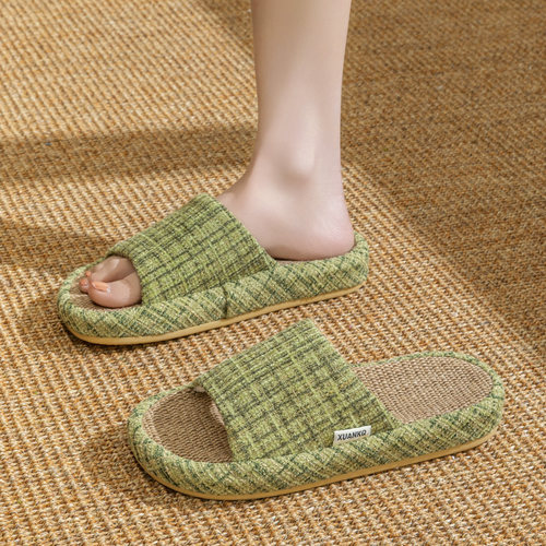 日式亚麻拖鞋女款家居情侣春秋