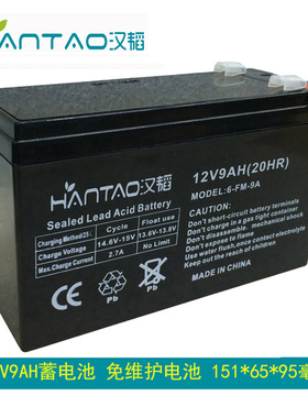 汉韬12V9AH铅酸蓄电池UPS电源卡通气模人偶喷雾器电梯电瓶代替8AH