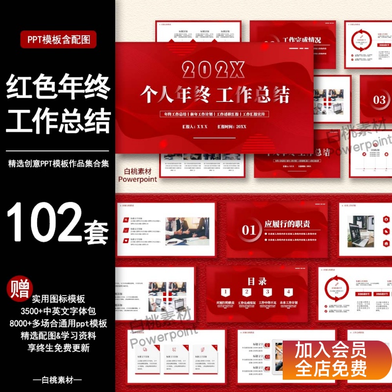 红色年终工作总结ppt模板简约高端商务公司述职汇报计划龙年2024