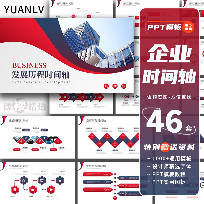 企业发展时间线ppt模板公司成长发展历程大事记件时间轴信息图表