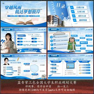 全国大学生职业规划大赛职规赛PPT模板蓝青紫色高端定制可编辑