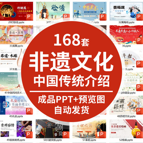 非遗文化PPT模板成品课件保护项目知识宣传中国传统元素带内容ppt