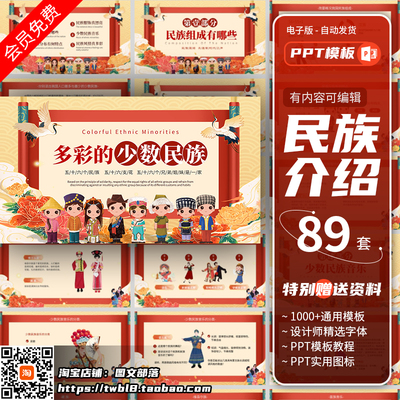 少数民族介绍56个民族简介PPT模板团结文化习俗风俗民情教育宣传