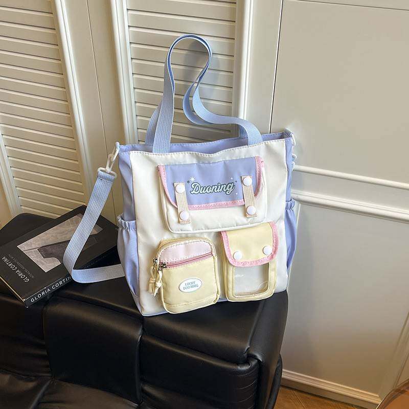 日系可爱撞色学院风包包女学生上课补习手提袋百搭少女单肩斜挎包
