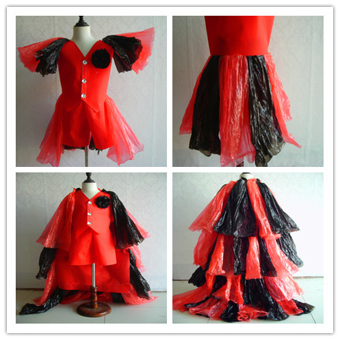 男童塑料袋环保服时装走秀披风绅士环保走秀服装创意手工儿童衣服