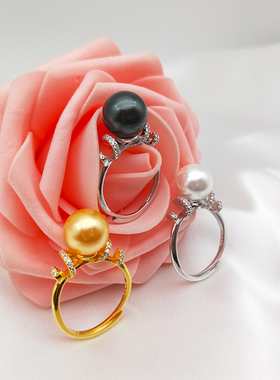 正圆日韩风水钻925银珍珠戒指