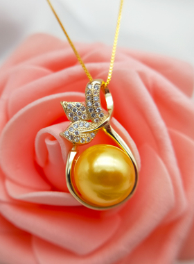 叶子款母贝珍珠吊坠S925银