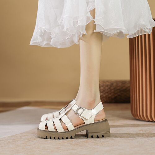真皮包头凉鞋女2023夏季新款罗马