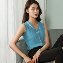 短袖 V领宽松雪纺衬衣大码 上衣夏装 女2019夏季 衬衫 bet36体育娱乐 8 中长款 无袖