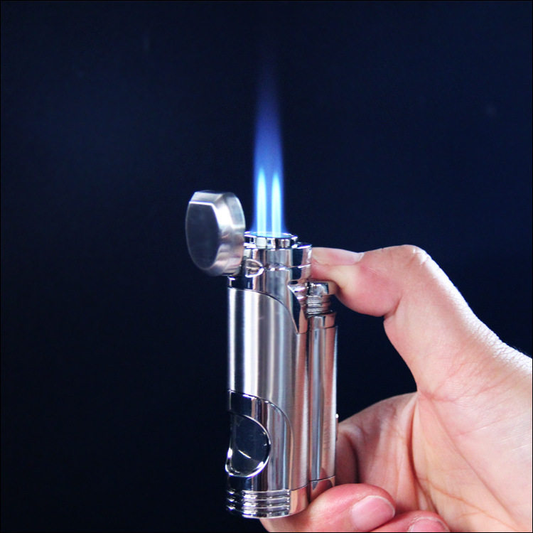 百诚双直冲防风充气打火机金属气体雪茄点烟器透明气窗户外烟具
