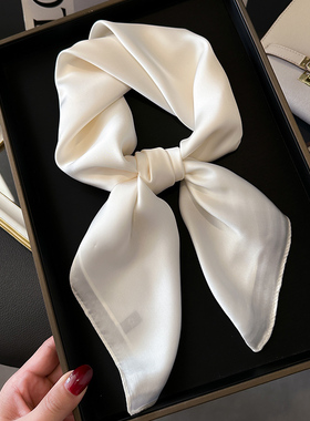 纯色奶白米白色小方巾丝巾女春秋夏季搭配衬衫护颈脖子薄纱巾围巾