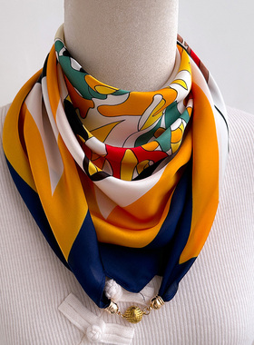 磁吸扣小方巾丝巾女春秋夏季搭配衬衫护颈围脖子纱巾薄围巾70x70