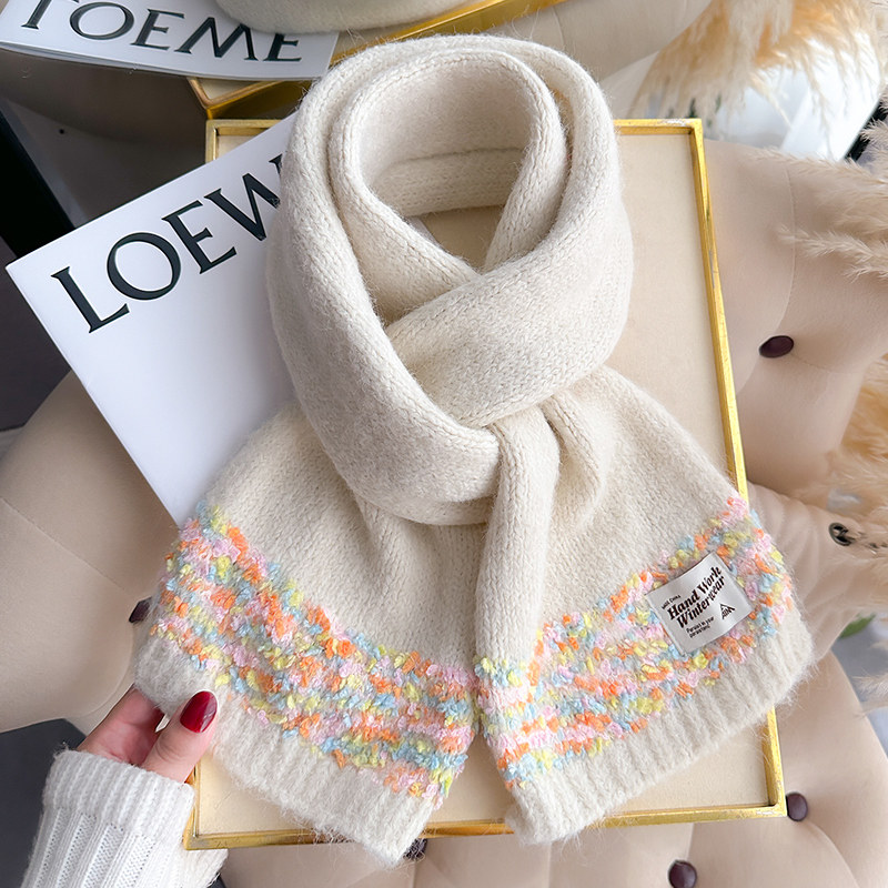 彩色豆豆针织毛线厚围巾可爱甜美少女学生秋冬季护颈儿童短小围脖