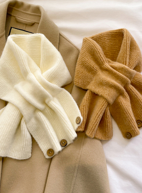 针织毛线加厚围巾保暖女生秋冬季纯色短小交叉围脖子护颈系脖保暖