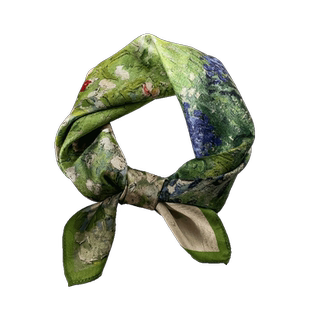 绿色油画小方巾长条发带丝巾女春秋夏季四方正方形护颈围脖薄围巾