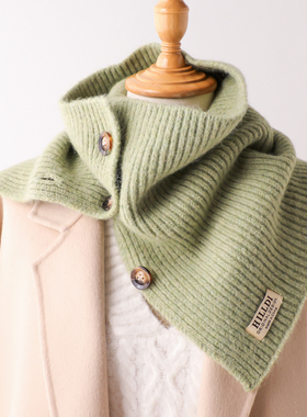 围脖套头女纽扣假领子针织毛线秋冬季高领护颈保暖气质小围巾披肩