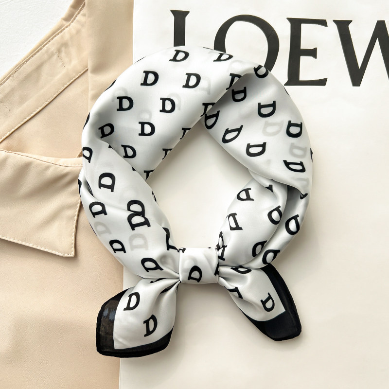 黑白字母d小方巾丝巾女春秋职业装饰护颈围脖子围巾搭配衬衫50x50