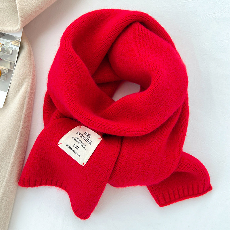 纯大红色中国红本命年过年短围巾男女冬季新年儿童小围脖宝宝新款