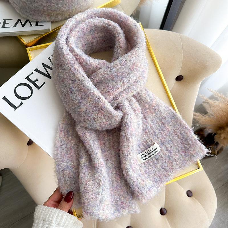 浅紫色针织毛线厚围巾可爱甜美软妹少女生秋冬季儿童护颈短小围脖