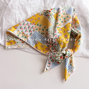 纯棉小方巾丝巾男女三角包头防晒儿童手帕护颈围脖子绑发带薄围巾