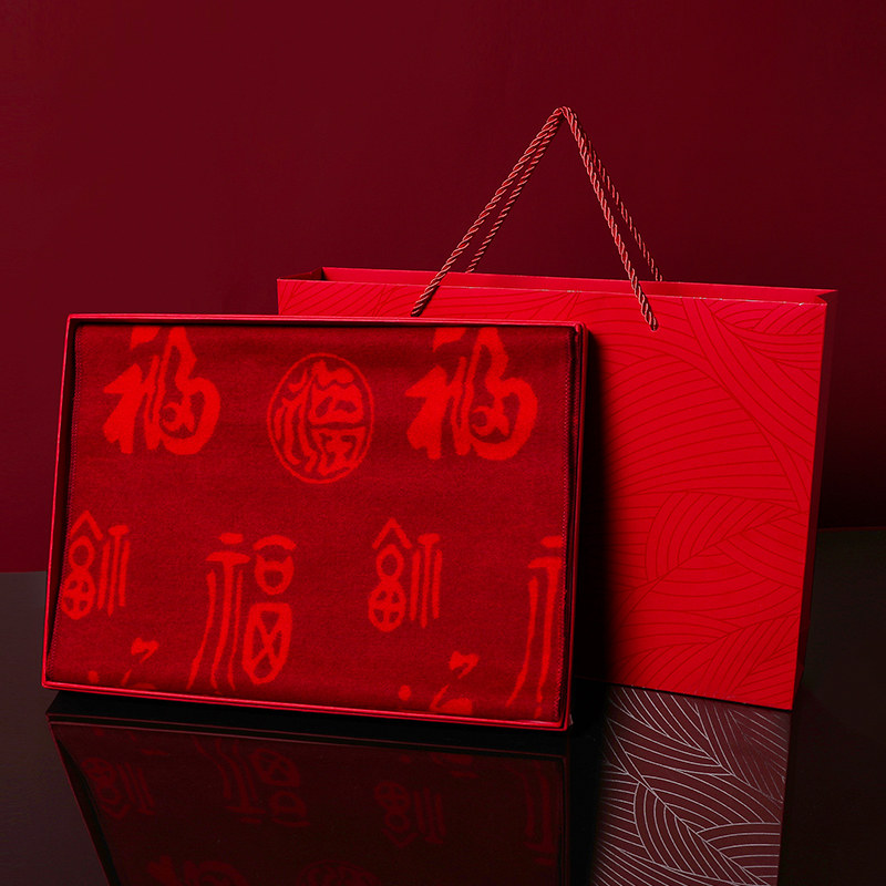福字中国红大红色本命年围巾男女秋冬季老年人奶奶礼物礼盒装祝寿