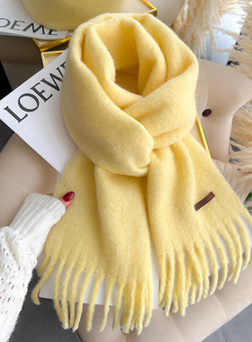 针织羊毛厚围巾男女生情侣秋冬季纯色嫩黄明黄色儿童护颈短小围脖