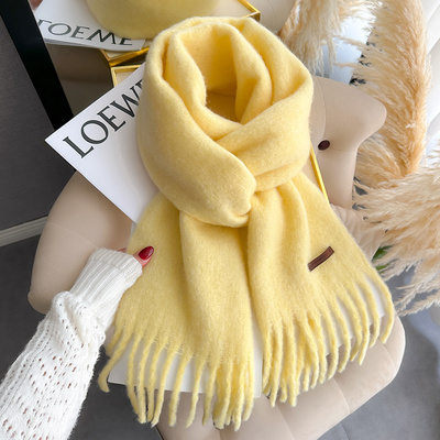 针织羊毛厚围巾男女生情侣秋冬季纯色嫩黄明黄色儿童护颈短小围脖