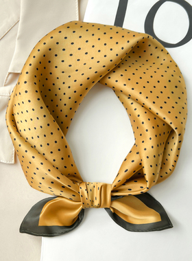 杭州真丝桑蚕丝黄色波点小方巾丝巾女春秋夏季搭配衬衫围脖子装饰