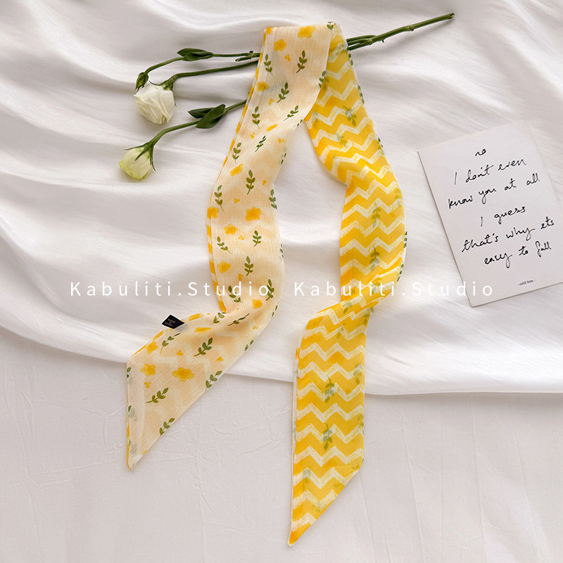 小长条窄丝巾女嫩黄色护颈围脖子扎头发带领巾飘带绑包丝带薄围巾,服饰配件/皮带/帽子/围巾,围巾/丝巾/披肩,淘宝优惠券,粉丝福利购,淘宝优惠卷