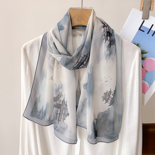 复古国风大丝巾女长纱巾春秋冬季外搭披肩送妈妈护颈围脖子薄围巾