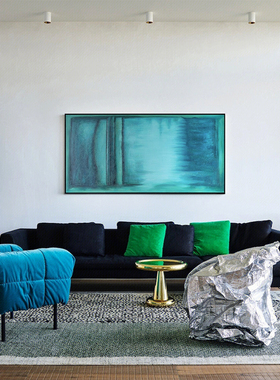 若奈挂画 手绘肌理画《安静的湖》绿色现代抽象艺术客厅装饰画