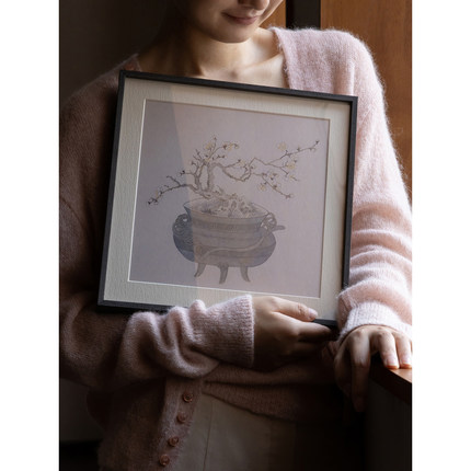 若奈 故宫馆藏！东方文房丝巾画菊梅水墨工笔挂画收藏