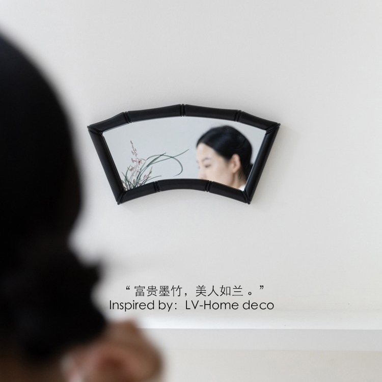 若奈挂画 Louis Vuitto*《竹兰美人镜》复古白蜡木镜子画墙面装饰