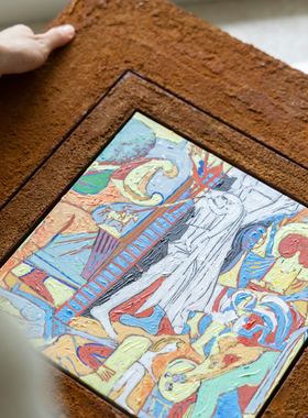 若奈挂画 手绘！Picasso《希望》岩砂装裱外框简约抽象客厅装饰画