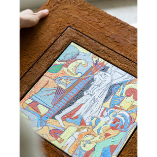 若奈挂画 手绘!Picasso《希望》岩砂装裱外框简约抽象客厅装饰画